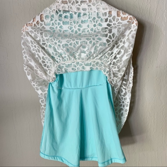 ELISA B. Lace Sleeveless Party Dress Teal Turquoise White Special Occasion Sz 10 - Picture 7 of 16